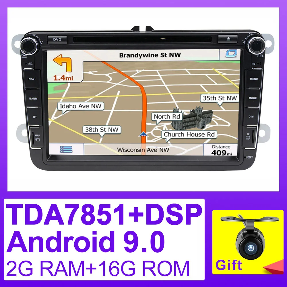 Eunavi TDA7851 2 Din Android 9 автомобильный DVD для Volkswagen VW GOLF 5 6 POLO PASSAT SKODA CC JETTA TIGUAN TOURAN gps радио мультимедиа