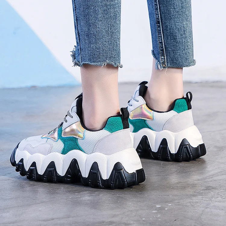 

New Style plus Velvet Women's INS Fashion Casual 2019 Dad Athletic Shoes Versatile round Toe Shoes Mixed Colors Flat Rubber Shoe