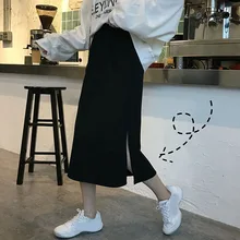 Женская юбка, осень, корейский стиль, высокая талия, средняя длина, разрезная сумка, юбка для студентов