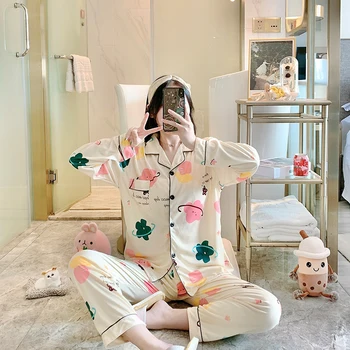 

Print Satin Spring Summer Pajamas Women Clothes 2019 Short Sleeve Long Pants Sleepwear Casual Pocket Ladies Pajama Set