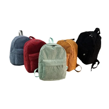 

Unisex Corduroy Backpack, Retro Solid Color Rucksack Casual Style Shoulder Bag with Side Slip Pockets