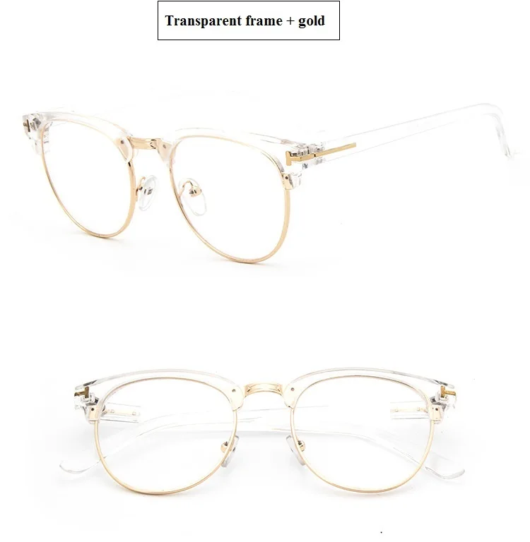 Half Metal Women Glasses Frame Men Eyeglasses Frame Vintage Square Clear Lens Glasses myopia Optical Spectacle Frame Transparent - Цвет оправы: Transparent