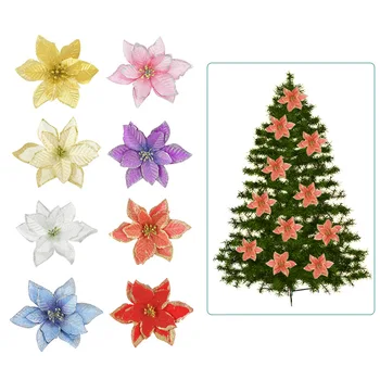 

10pcs Christmas Tree Decorative Silk Flower Gold Red Berries Artificial Flowers Christmas Tree Ornaments Wed Xmas Flower Decor
