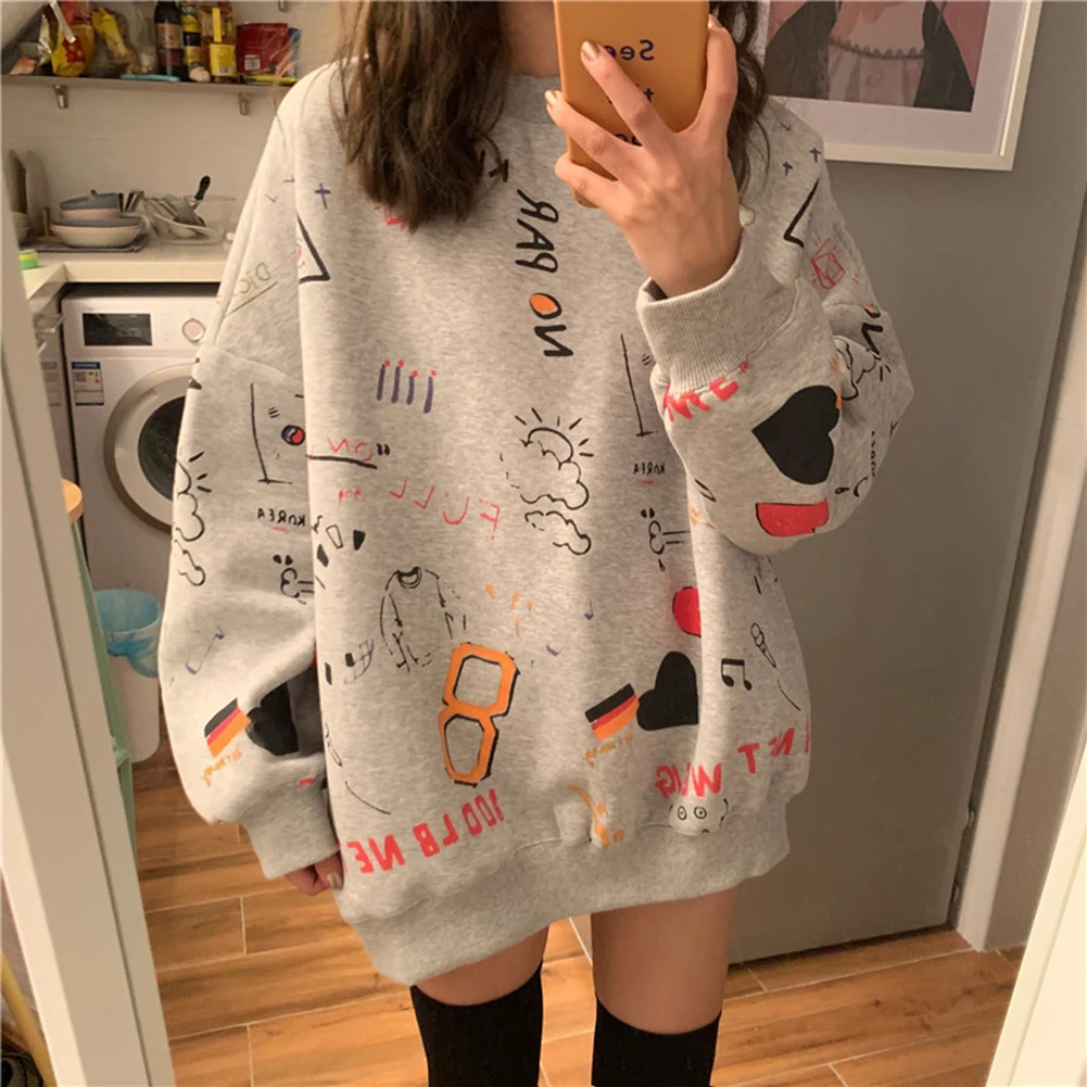 

HUNTER WISH Womens Clothes Hoodies Teen Street Harajuku Hip Hop Pastel Sweatshirt for Women Printing Loose Leisure Hoodie