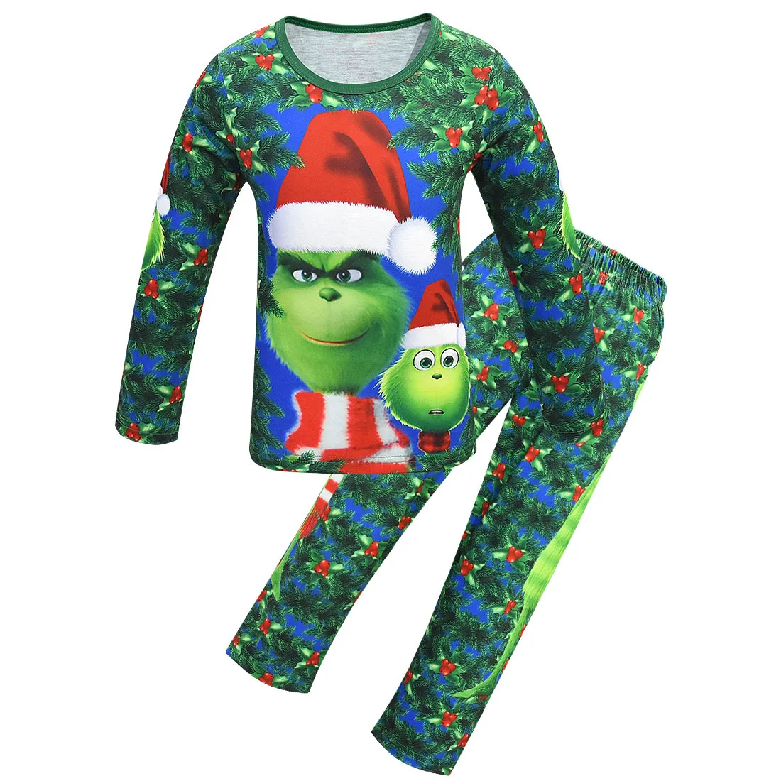 Детский карнавальный костюм Grinch, пижама с маской+ шарфом+ перчатками, домашний комплект для мальчиков, Рождественская одежда, одежда для сна для мальчиков, одежда для сна