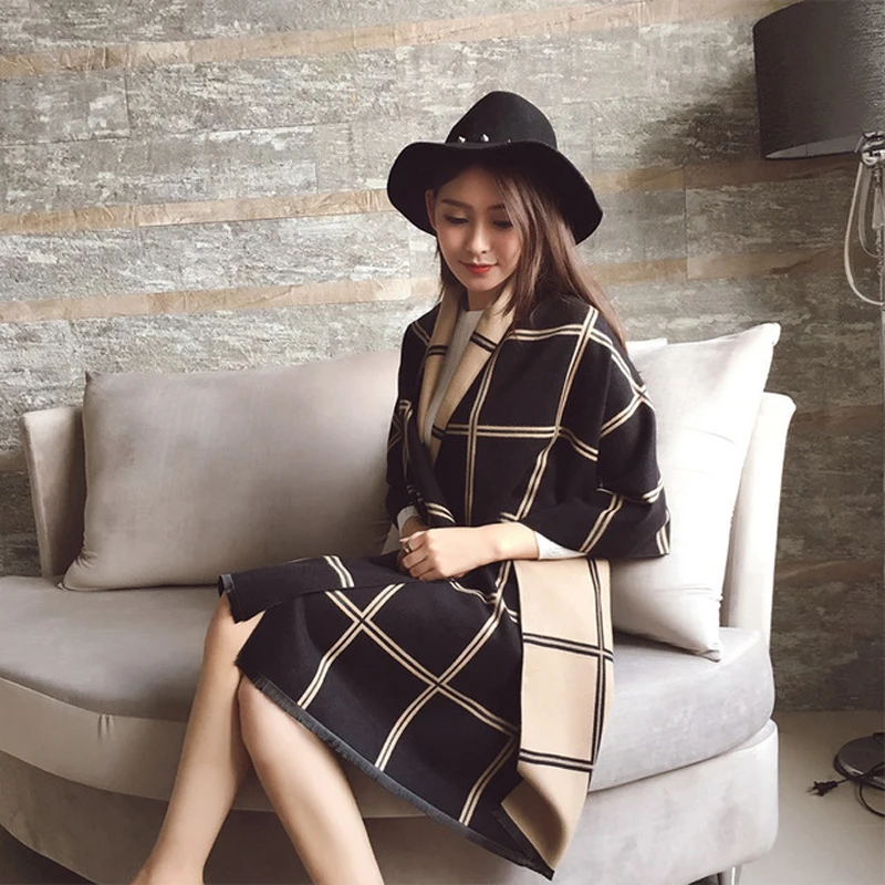 black-beige Роскошный бренд зимний матовый кашемировый шарф шарфы женские шали обертывания плед толстые теплые мягкие большая накидка Роковая женщина - Цвет: black-beige