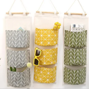 

3 Grids Wall Hanging Storage Bag Household Bedoom Door Decor Pocket Pouch Nordic Style Cotton Printed Organizer Toys Container