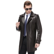 Большой размер 8XL Роскошная осенняя и зимняя мужская куртка из натуральной кожи для мужчин Модная Черная мужская длинная куртка из овечьей кожи