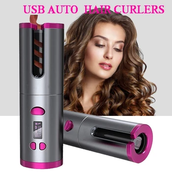 

Hair Curler Wireless Automatic Rotating Curling Iron Hair Styling Curling Wand Hair Crimping Iron Rechargeable Hair Waver