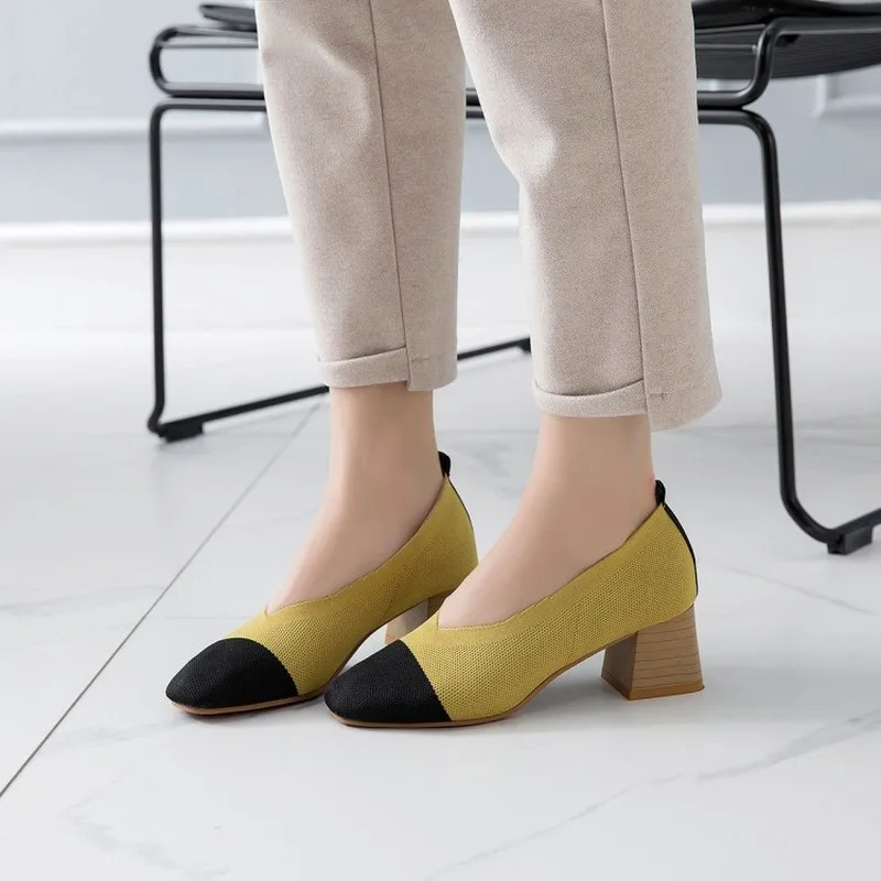 

Spring/Autumn Women Fashion Mixed Color Knitting Pumps High Heel Shallow Stiletto Elegent Sexy Party Office Ladies Shoes Y21-77