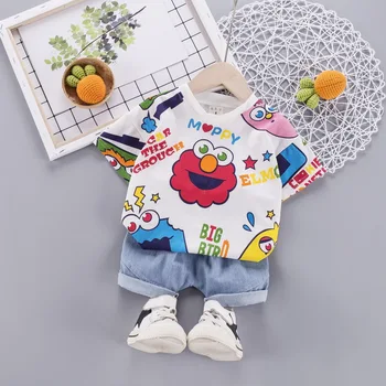 

Summer Children Boys Girls Clothes Kids Cotton T-Shirt denim Short 2Pcs/Sets Toddler Clothing Sets Infants Tracksuits