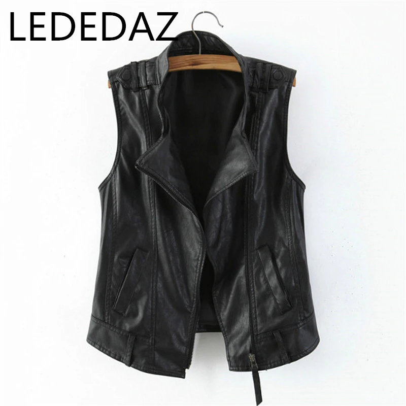 

Summer Spring New Thin Black Leather Jacket Cropped Women's Motorcycle Jacket 2020 Zipper Sleeveless PU Leather Jacket Coat