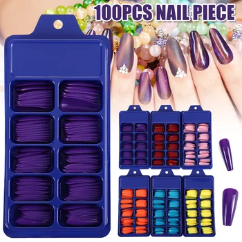 

High Quality 100pcs Professional Nails Candy Color Ballet Nails Long Acrylic Nail Tips 10 Size Press On Nails with Box