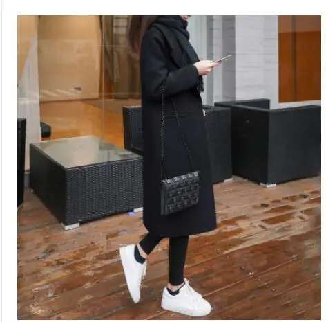 Black Coat New Ladies' Jacket Fashion Single Breasted Slim Women Autumn Winter Wool Coat Long Wool Coat Spring Autumn Women Wool Coat - Цвет: Black Coat