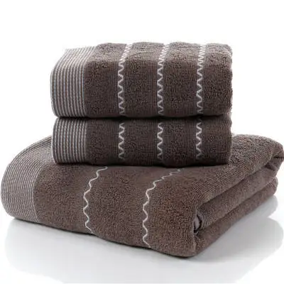 3 Pack Geometric Terry Towel Set For Bathroom 100% Cotton 1PC 70x140cm Bath Towel 2PCS 35x75cm Hand Face Towels For Adults D Brown