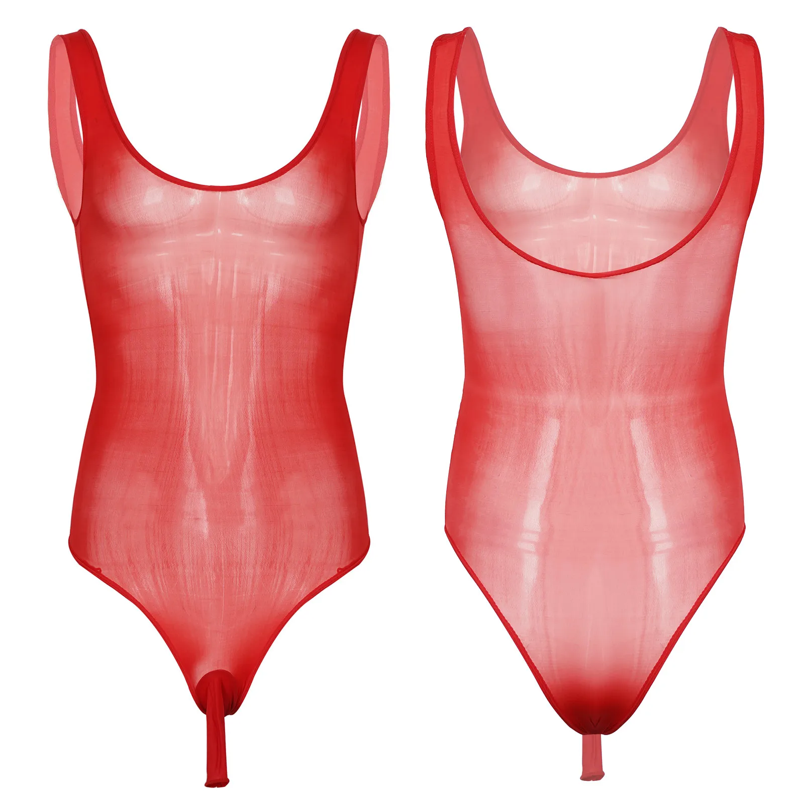 Mens JJ Porno Sissy Teddies Sleeveless Exotic Bodysuit See Through Open