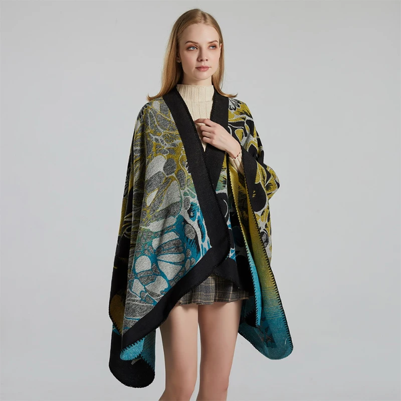 

New arrival Fashion comfortable elegant outdoor dual-use scarf winter vintage thick warm high quality work style knit poncho