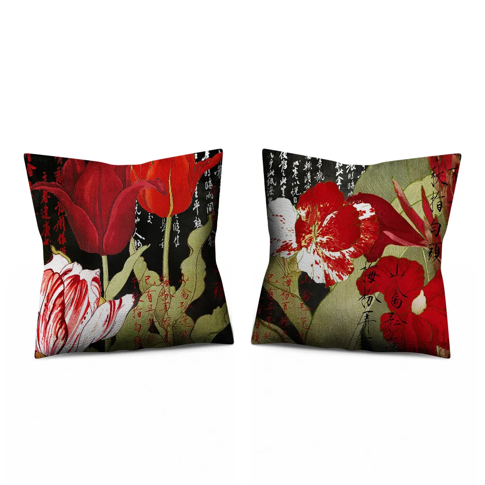 

China Red Canna Flax Pillow Cover 2pc Summer Home Decoration Pillow Case Sofa Back Cushion Cushion