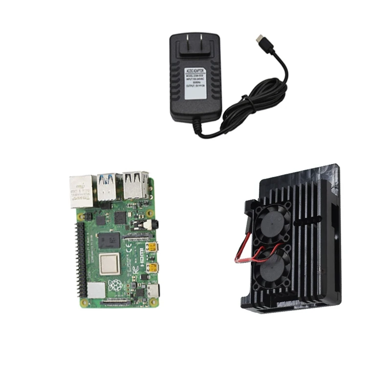 Для Raspberry Pi 4 Модель B 4G ram DIY Kit с алюминиевым ЧПУ сплав защитный чехол охлаждения двойной вентилятор 5 в 3A адаптер питания