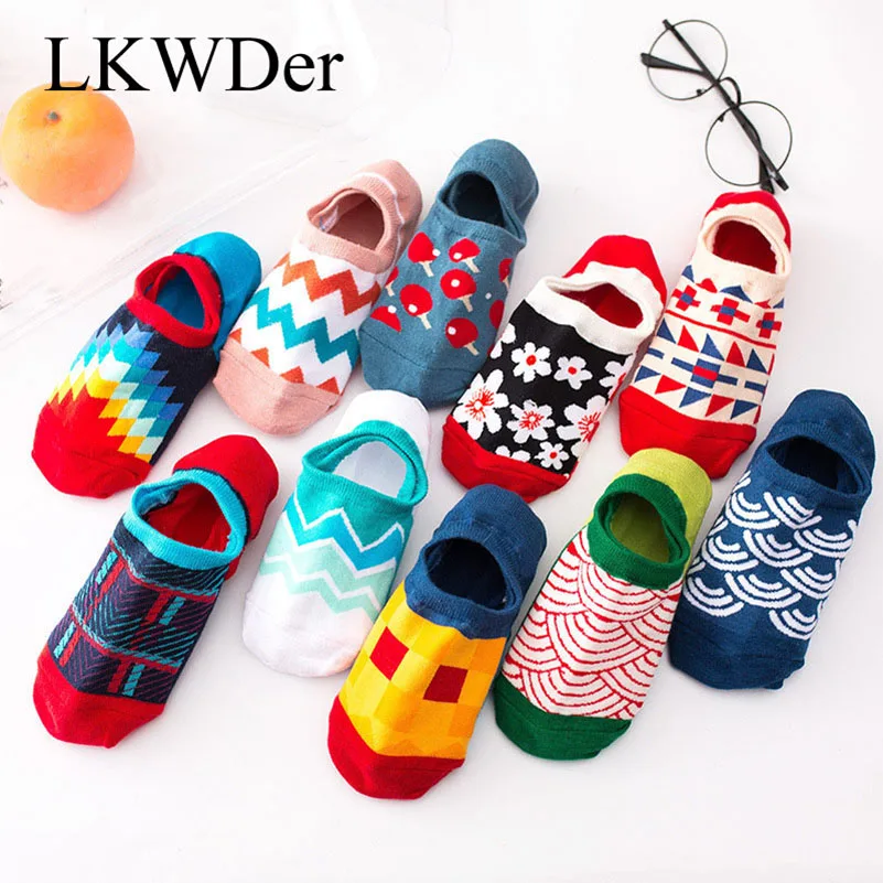LKWDer 5 пар женских носков счастливые женские носки в стиле хараджуку женские силиконовые Нескользящие невидимые хлопковые носки летние Meias Calcetines