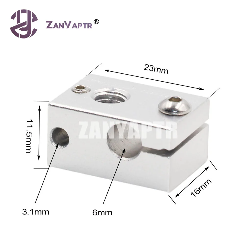 

1pc New Reprap 3D Printer Extruder V6 Aluminum Heater Block All-Metal Extruder For Hotend 23x16x11.5mm Suit for PT100