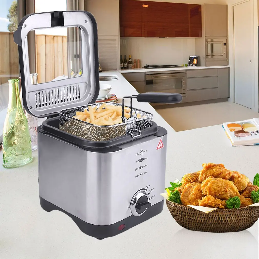 

1.5L Electric Deep Fat Fryer Non Stick 900W Stainless Steel Fryer Pot Kitchen Cookware Smokeless Deep Fryer Pan