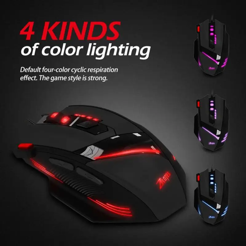 ZELOTES T-60 USB Проводная мышь 6 передач 7200 dpi регулируемые игровые оптические мыши 7 программируемых кнопок Игровые мыши для настольного ноутбука