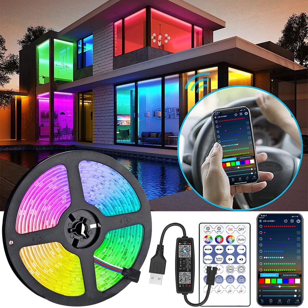 Светодиодная лента RGB 5050 RGBIC WS2812B Bluetooth USB 5 в постоянного тока 1-30 м индивидуально