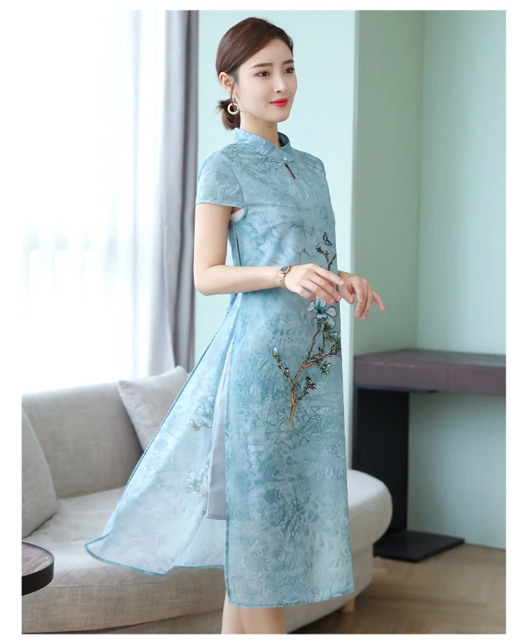 Китайское традиционное платье для женщин Qi Pao cheongsam элегантное улучшенное высококачественное винтажное платье Ципао с принтом размера плюс