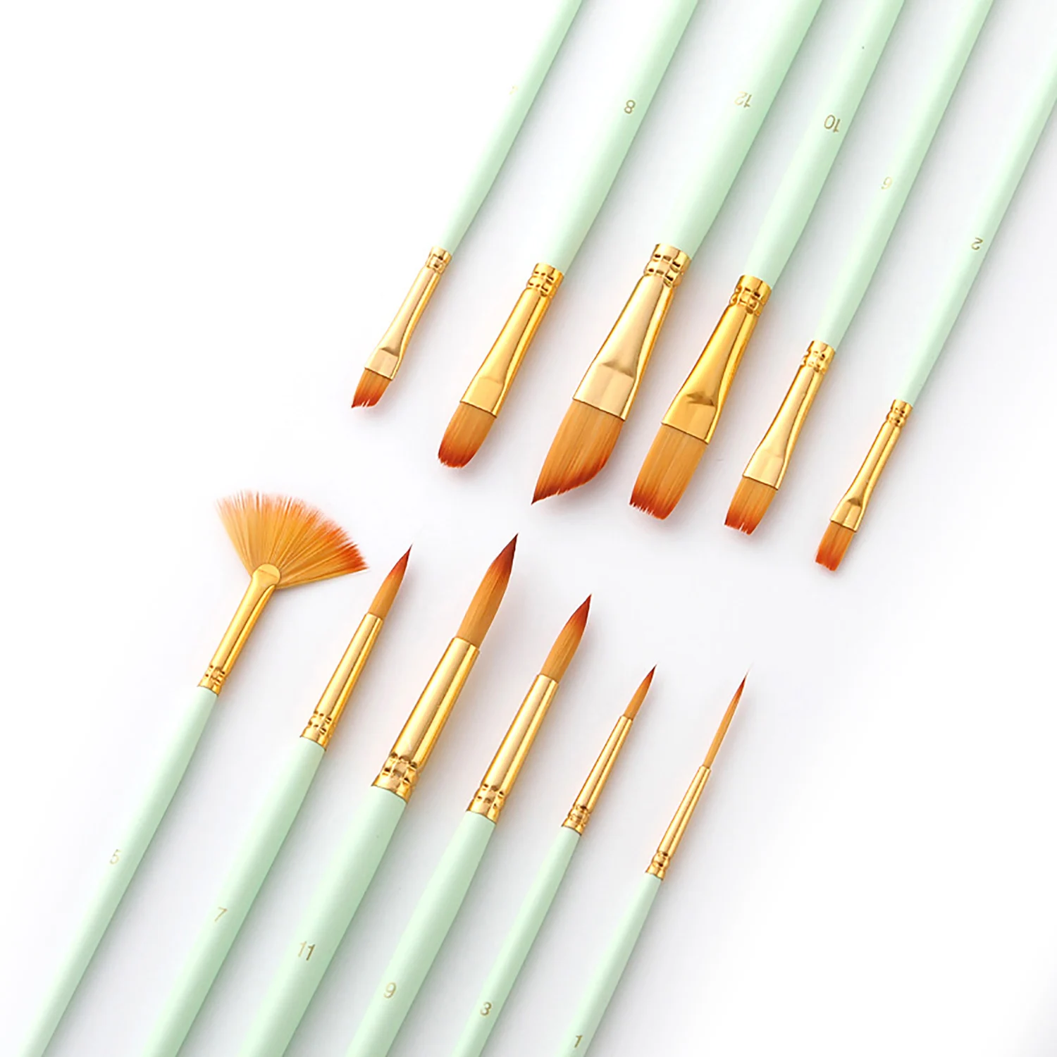 12pcs Paint Brushes Set Kit Multiple Mediums Brushes with Nylon Hair for Artist Acrylic Aquarelle Gouache Oil Painting