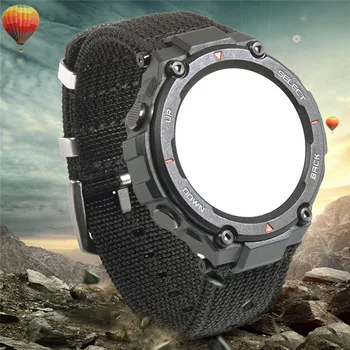 

​Canvas Nylon Watch Band Strap with Stainless Steel Buckle for Xiaomi Amazfit T-Rex Smartwatch Bracelet Unisex Accessories