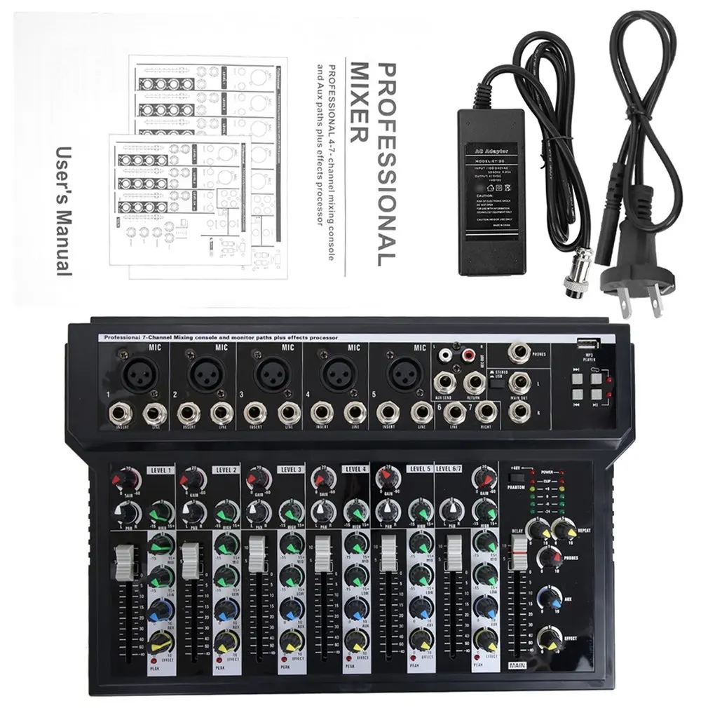 

Professional KY-4S DJ Mixer 7 Channels BT Sound Mixing Console For Karaoke KTV With USB MP3 Jack Live Audio Mixer