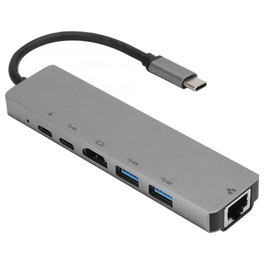 Легкий СЕРОГО МЕТАЛЛА 6 в 1 USB C для Тип поддержкой 3 USB3.0 концентратор HDMI Rj45 Ethernet