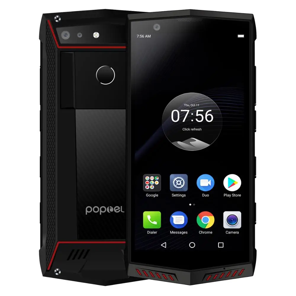 2020 New Version Poptel P60 Rugged Smartphone with PTT 6+128G RAM Wireless Charging FaceID 5000mah Battery NFC 16MP Dual Camera
