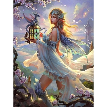 

100% Full 5D Diy Daimond Painting Cross-stitch "Dragon Girl" 3D Diamond Mosaic Round Rhinestones Painting Embroidery