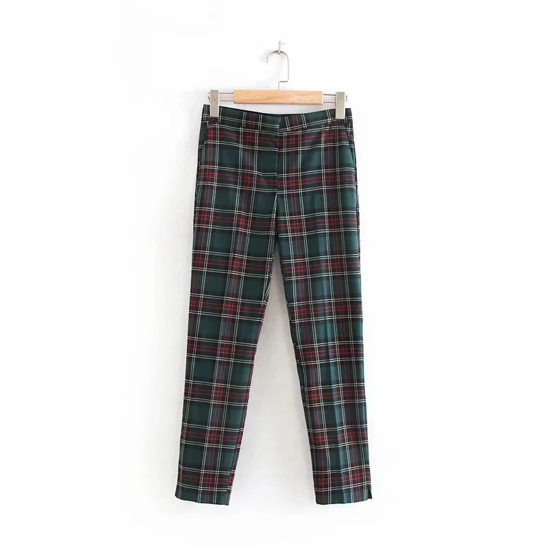 Увядшие английские стильные уличные зеленые и красные клетчатые узкие брюки-карандаш для женщин pantalones mujer pantalon femme брюки для женщин - Цвет: plaid