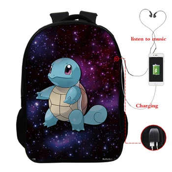 

Cute Pokemon Pikachu Backpacks Detective 16 Inch School Backpack USB for kids Boys Girls Book Lol Bag Laptop Backbag
