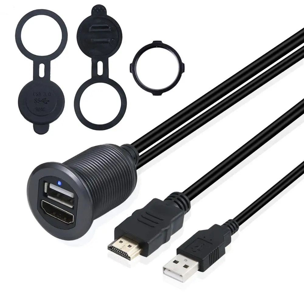 USB 2.0 HDMI Алюминиевый сплав USB& HDMI заподлицо с светодиодный светильник AUX расширение приборной панели водонепроницаемый автомобильный кабель для скрытого монтажа для автомобиля Ван лодок - Цвет: USB 2.0 HDMI