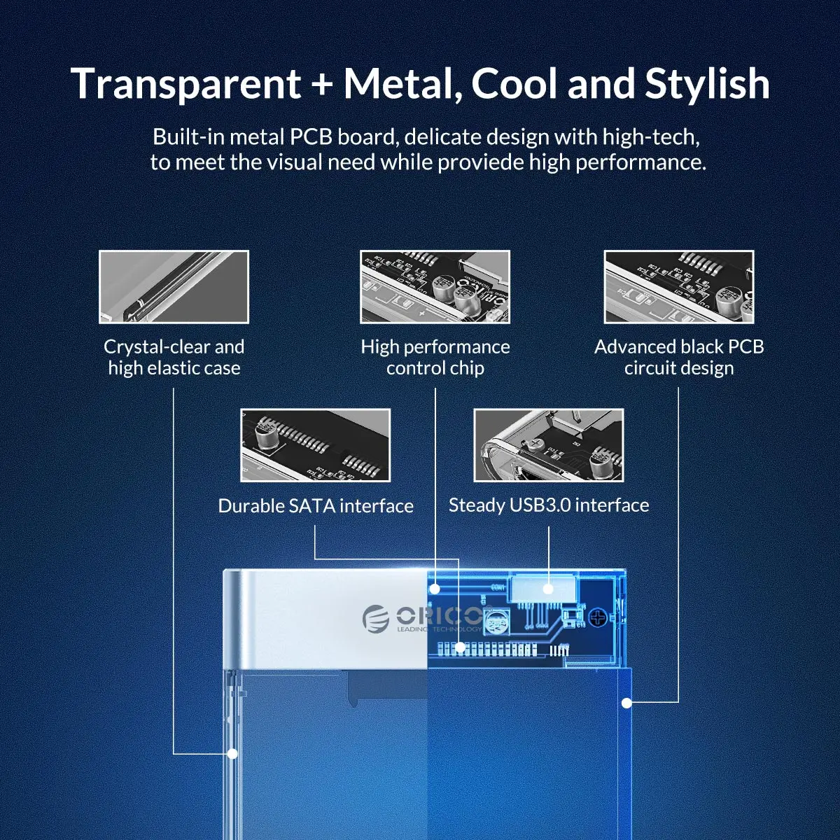 ORICO Transparent HDD Case SATA to USB 3.0 6Gbps 4TB Hard Disk Case Add Metal Support UASP HDD Enclosure Compatible with HDD SSD usb drive enclosure