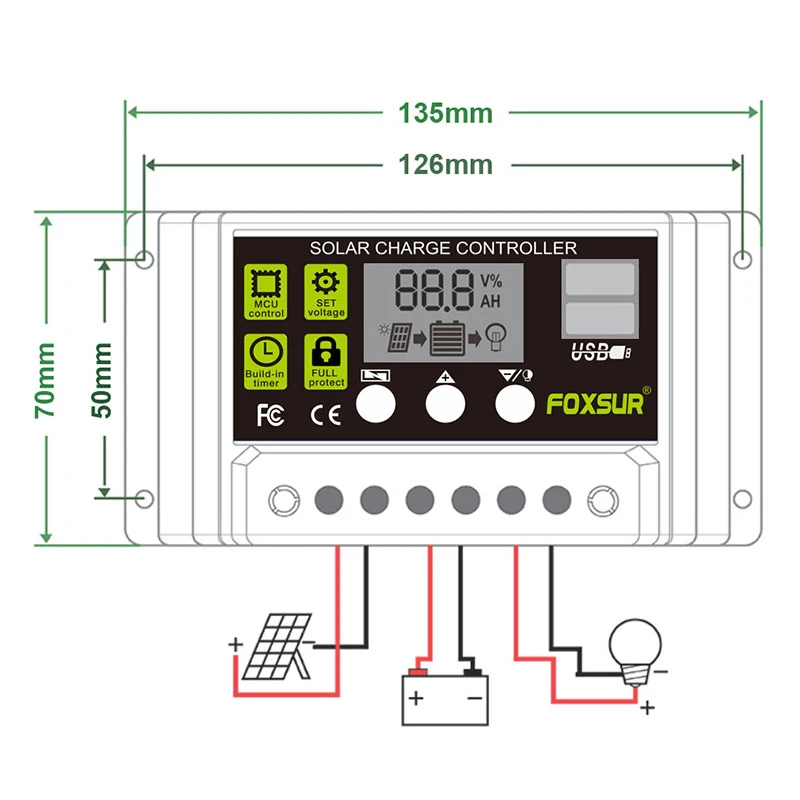 Solar Charge Controller 12V/24V Automatic Identification 10A 20A 30A Controller LCD Display Dual USB 5V Output Charger Regulator