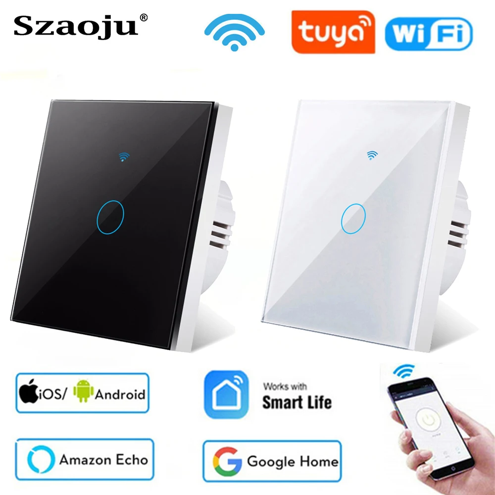 Szaoju Tuya wi fi Interruptor de Toque Interruptor Luz Parede Inteligente Universal para a Vida Doméstica Inteligente da ue Alexa Google Casa 433rf Remoto 3gang