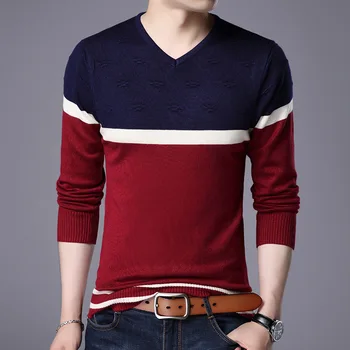 

autumn of 2019 young men v-neck sweater sweater fashion, cultivate one's morality joker color matching base sweater
