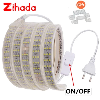 

2835 LED Strip Light 220V Waterproof Three Row LED Light Strip For Outdoor 276LED/m With Switch On Off EU Plug White, Warm White