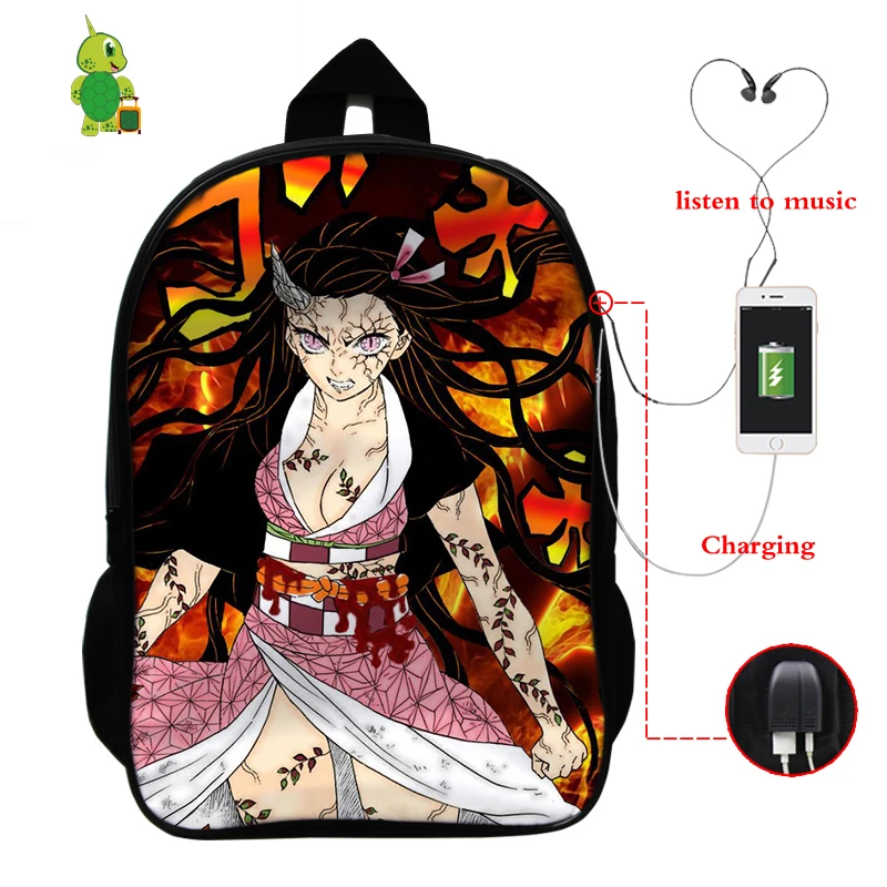 Demon Slayer: Kimetsu No Yaiba рюкзак USB зарядка Рюкзак для ноутбука аниме школьные сумки для подростков мальчик девочка путешествия рюкзак - Цвет: 2