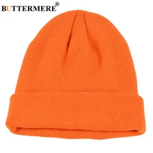 BUTTERMERE Skullies Beanies зимняя шапка для мужчин и женщин корейская мода теплая однотонная оранжевая желтая красная синяя черная Повседневная вязаная шапка