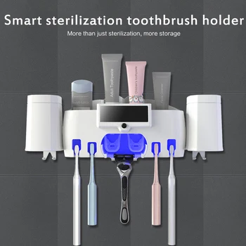 

2 In 1 UV Light Ultraviolet Toothbrush Sterilizer Holder Automatic Toothpaste Squeezers Dispenser Double Toothpaste Dispenser