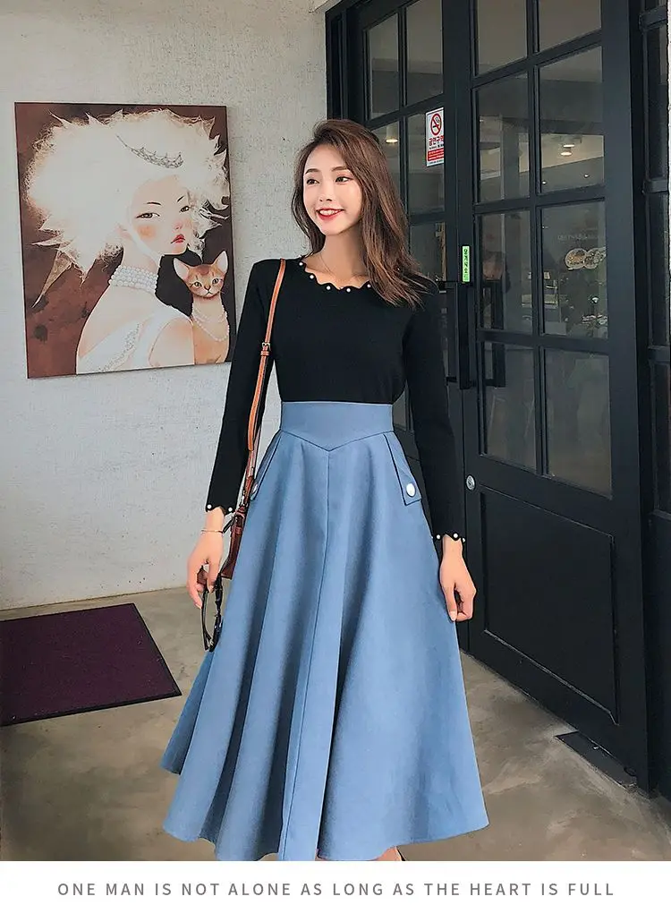 NYFS New Autumn High waist Skirts Fashion Mid-length Umbrella skirt Women Slim Office Skirt Faldas Mujer Saias