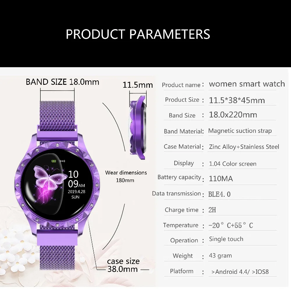 Новейшая мода D18 Смарт-часы для женщин 3D алмазное стекло сердечный ритм кровяное давление монитор сна лучший подарок умные часы