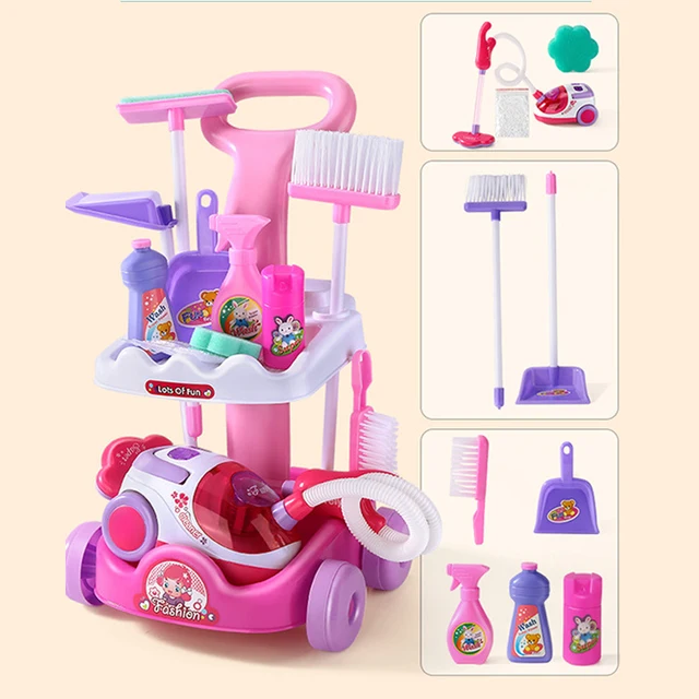 2022 New 1 Pcs/set Pretend Play Toy Simulation Vacuum Cleaner Cart Cleaning Dust Tools Baby Kids Play House Doll Accessories Toy 1