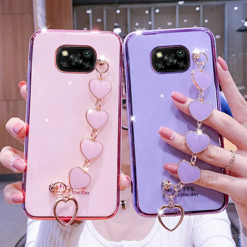 Чехол для Mi POCO X3Pro X3 M3 браслет на запястье с сердечками Xiaomi 11Lite 10T 9T 10 10S 11 чехол